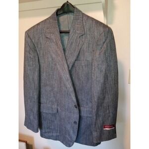 Haggar Imperial Mens Blazer 46 Reg Gray Herringbone Wool Silk Blend Sport Coat